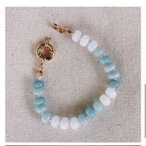 Amazonite & White Jade Beaded Ombre Hand-Knotted Bracelet 6.5" w/ Mariner Clasp